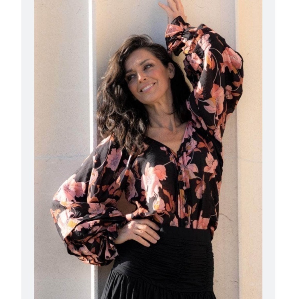 Fate Cammie Black Floral Button Blouse